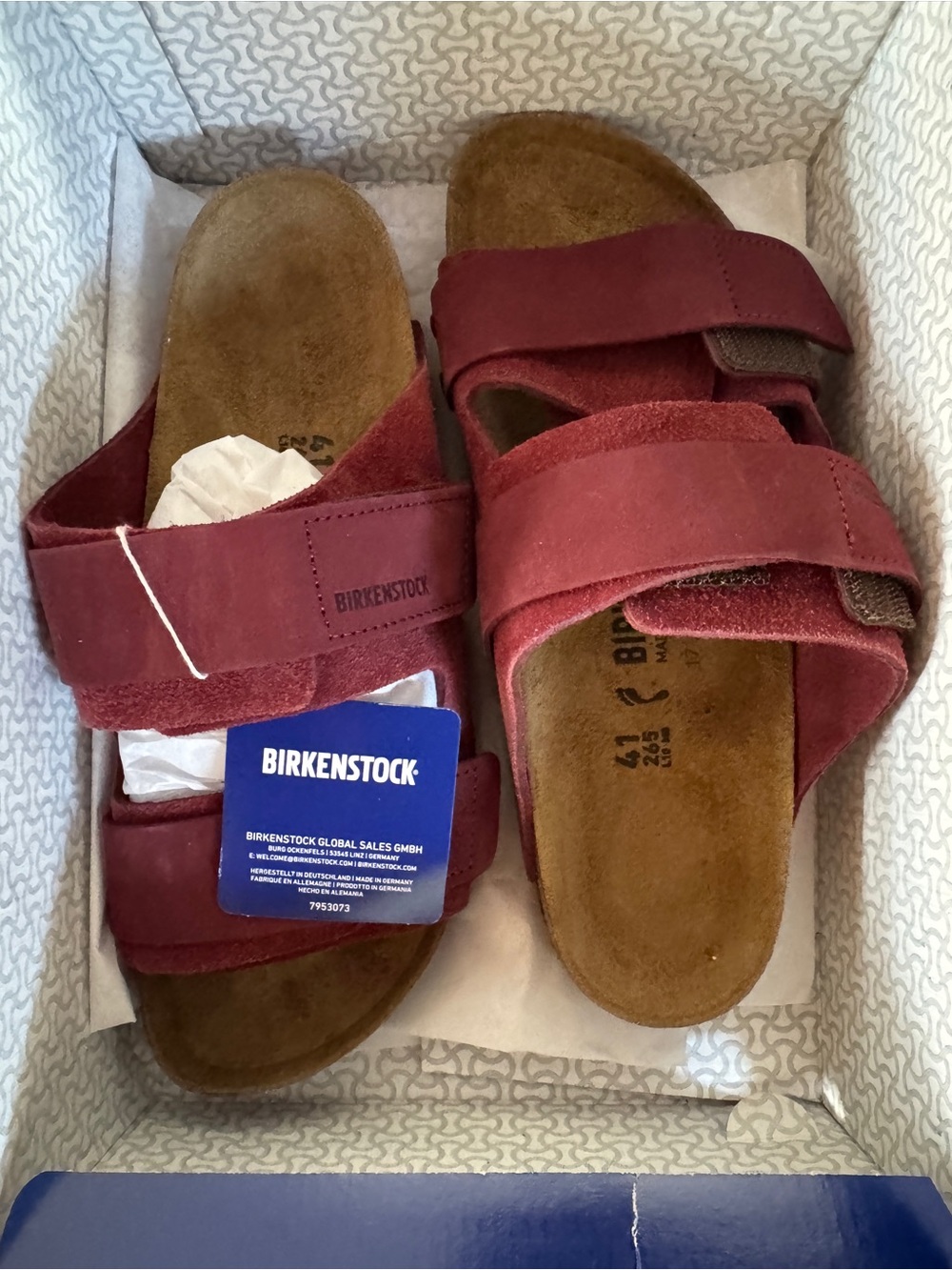 Birkenstock Red Suede Double-Strap Slide Sandals. Size 10 adults